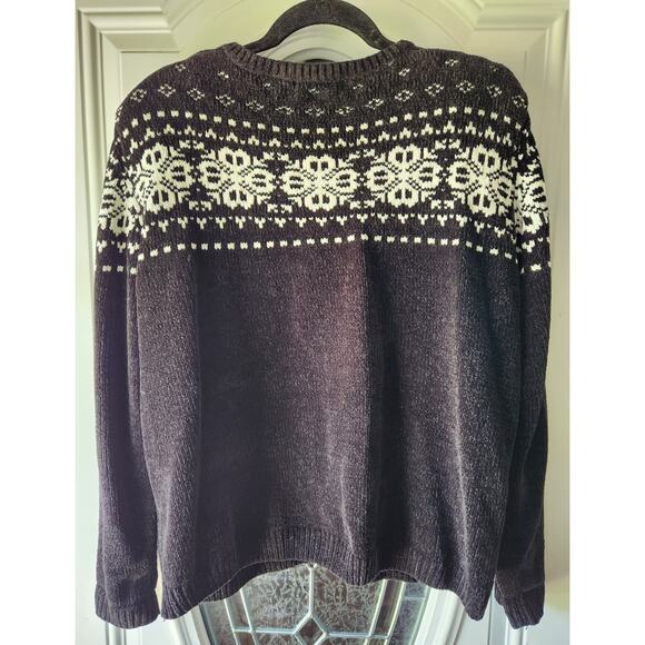 Alfred Dunner Black White Snowflake Skating Full Zip Sweater Size XL - Picture 2 of 5